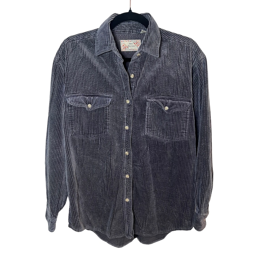 New Directions Vintage Cotton Shirt Grey Corduroy Grunge Oversized Shacket Small